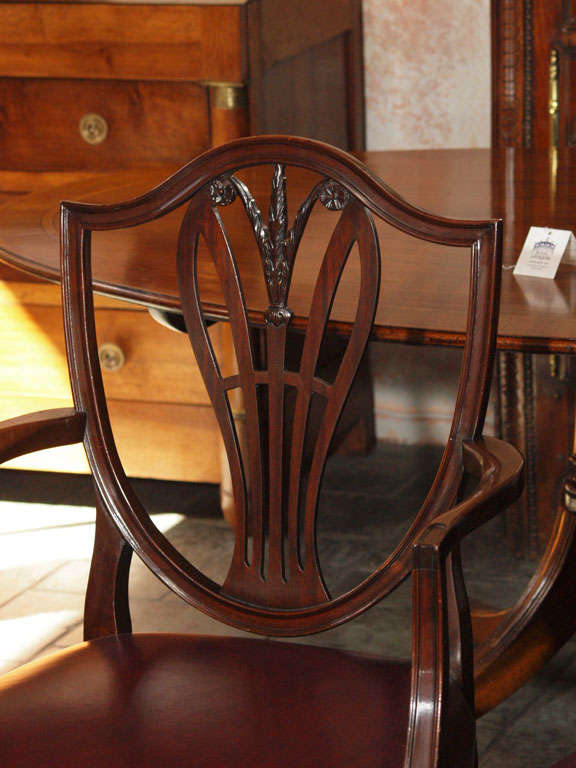 19th Century Set of 8 English Prince of Wales mahogany leather covered chairs