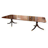 Antique English Georgian flame mahogany pedestal dining table Antique English Georgian flame mahogany pedestal dining table