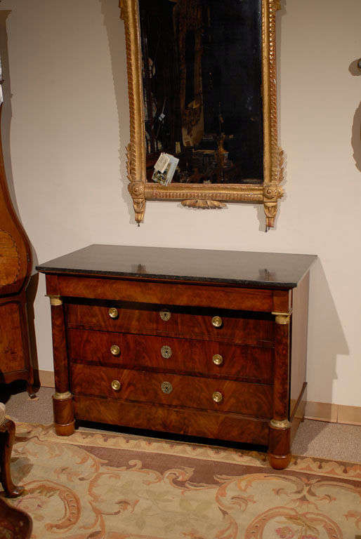 19th Century Figured Mahogany Empire  Commode with Marble Top
