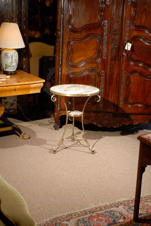 2 Tier Neoclassical Gueridon with Marble Tops & Paw Feet