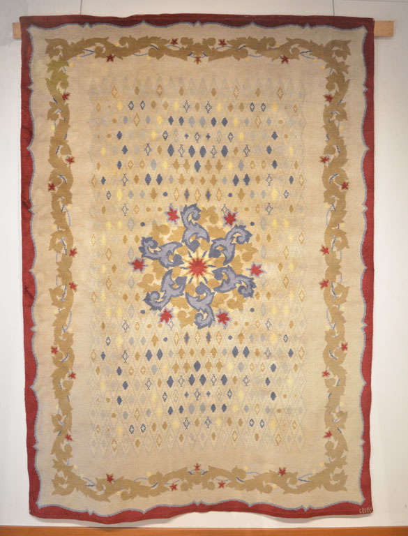 Paule Leleu (1906-1987) was one of the most celebrated carpet designers of 20th century France. Daughter of Jules Leleu, a prolific furniture designer and interior decorator of the Art Decò period, she studied carpet design with Ivan Da Silva