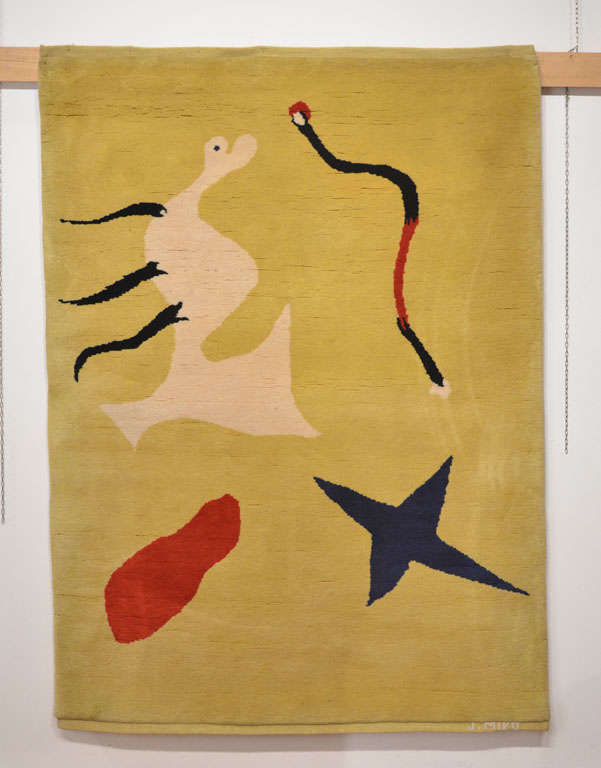 Based on an original painting by Joan Miro conceived in 1935, 'La Mangouste' was first woven for Marie Cuttoli's Parisian Galerie Myrbor and was then reissued in the 1960s for Galerie Lucie-Weill Seligmann in Paris. It remains an iconic picture for