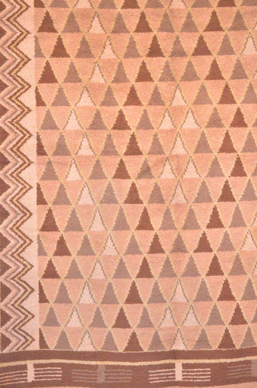 Geometrischer Wollteppich im französischen Art déco-Stil, um 1930 (Handgeknüpft) im Angebot