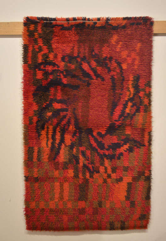 Mid-Century Modern Tapis scandinave Rya en laine vintage peint de manière abstraite, vers 1950 en vente