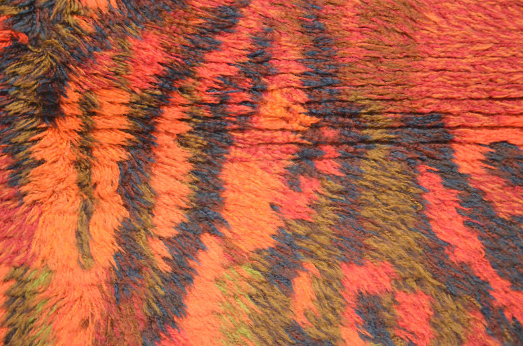 Finlandais Tapis scandinave Rya en laine vintage peint de manière abstraite, vers 1950 en vente