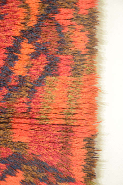 Noué à la main Tapis scandinave Rya en laine vintage peint de manière abstraite, vers 1950 en vente