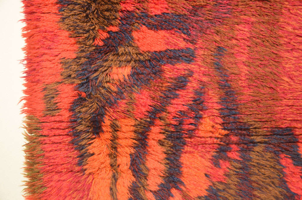Vintage Scandinavian Rya Painterly Abstract Wool Rug, circa 1950 For Sale 1