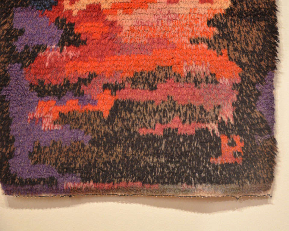 Mid-Century Modern Mid Century Modern Scandinavian Rya Abstract Design Wool Rug 