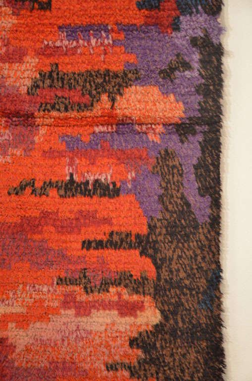 Finnish Mid Century Modern Scandinavian Rya Abstract Design Wool Rug 
