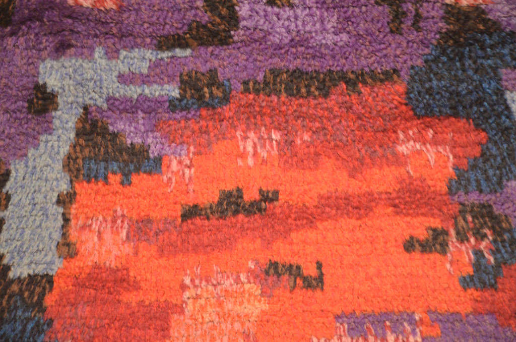 Mid-20th Century Mid Century Modern Scandinavian Rya Abstract Design Wool Rug 