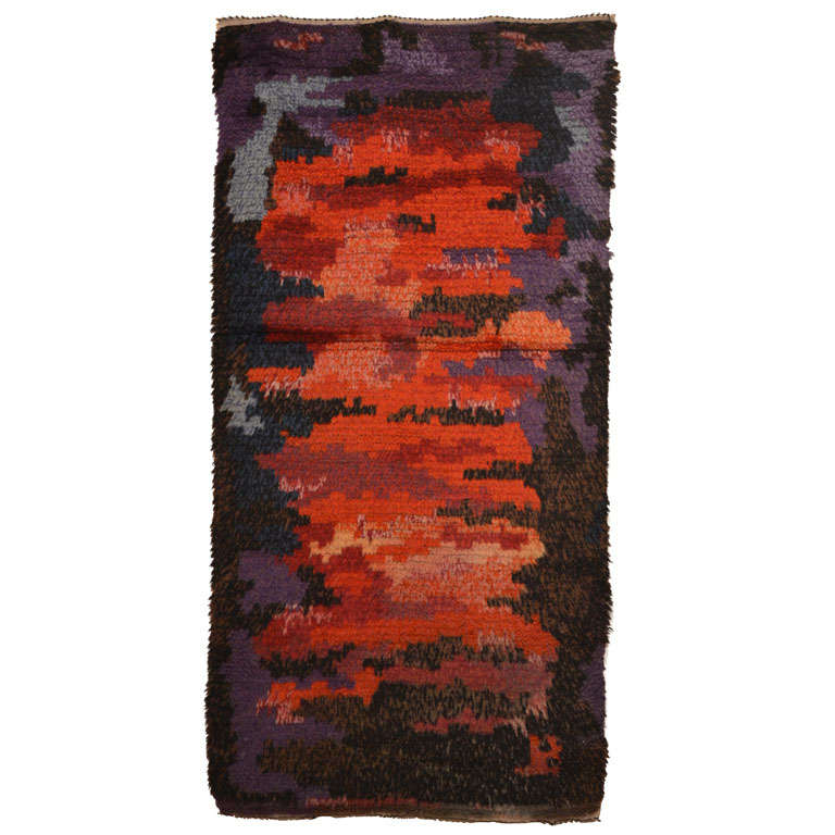 Mid Century Modern Scandinavian Rya Abstract Design Wool Rug 