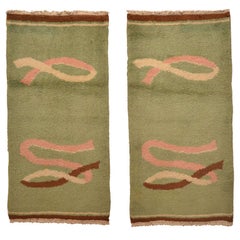 Pair of Antique Light Green Wool Art Deco Rugs Circa 1930