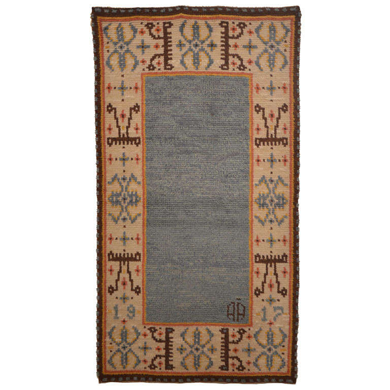 Midcentury Scandinavian Blue Rya Rug at 1stDibs