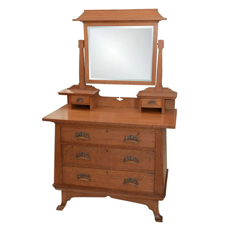 Scottish Art Nouveau Chest With Pagoda Style Dressing Mirror For Sale