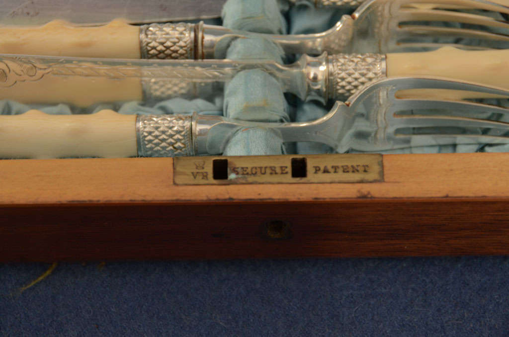 12 Faux Bois Carved  Ivory Handle Fish Knifes & Forks 1