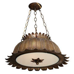 An American Brass Ceiling Light With Sunflower Shaped Body