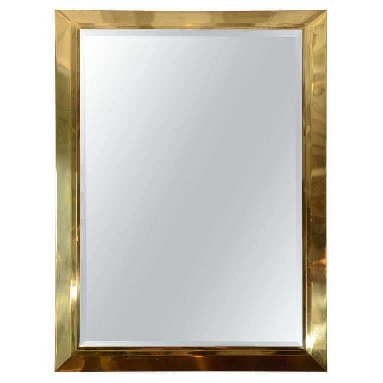 A Rectangular Brass Mirror Frame with Bevel Edged Mirror. 