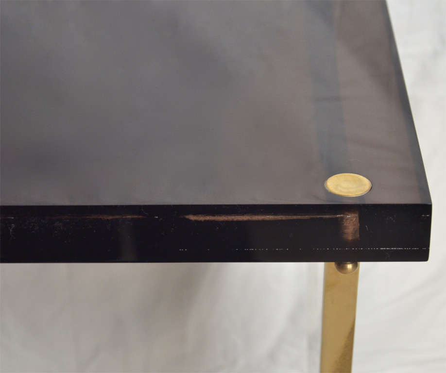 Italian 70's Brass Console Amber Lucite Top