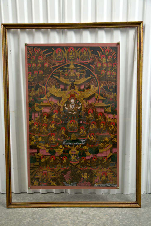 Framed Tibetan Thangka - Himalayan Buddhist Painting For Sale 1