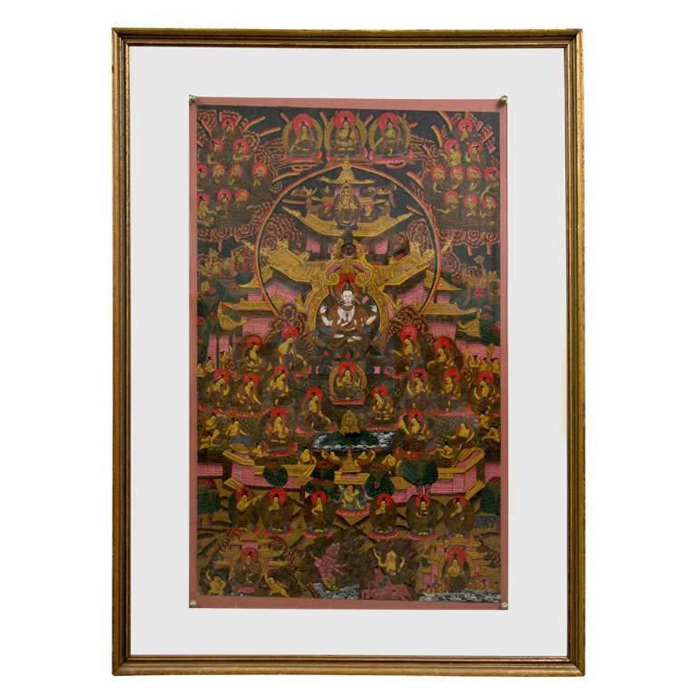 Framed Tibetan Thangka - Himalayan Buddhist Painting For Sale