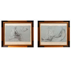  Pair of Figural and Drapery Studies on Blue Paper