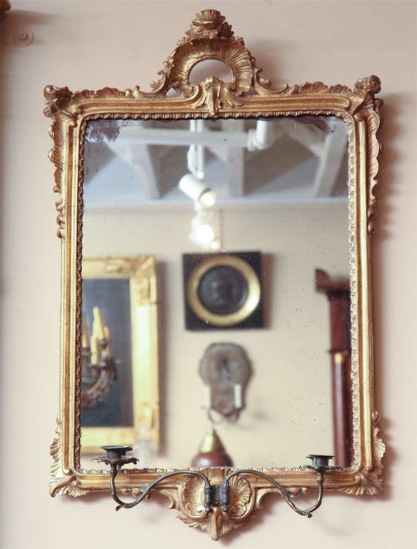 Pair of Late 18th Century English, George III Gilded Mirrors with Candleholders