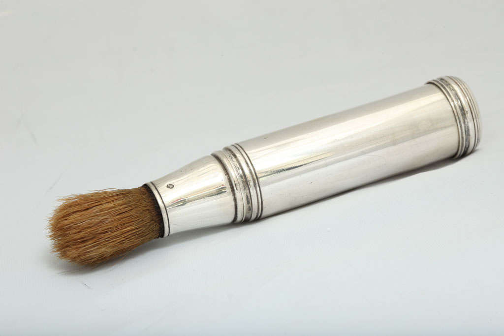 Georgian, sterling silver shaving brush, London, 1795, Allen Dominy - maker. Armorial on one side (near hallmarks) and on 