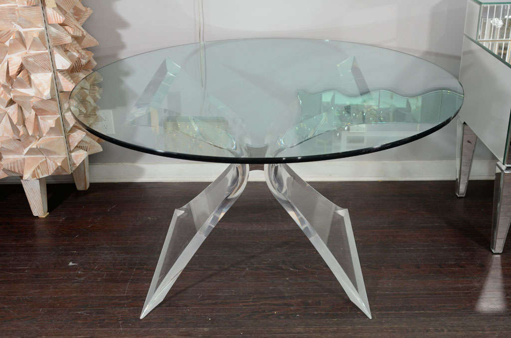 1970's Lion in Frost Lucite Table Base with Glass Top