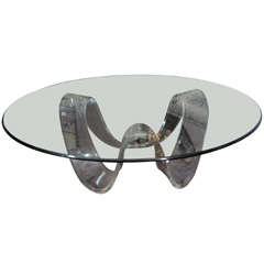 1970's Lucite Ribbon Table with Glass Top