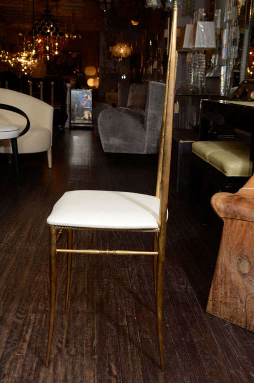 Pair of 1940's Brass Chairs with Cream Faux Shagreen Seats 4