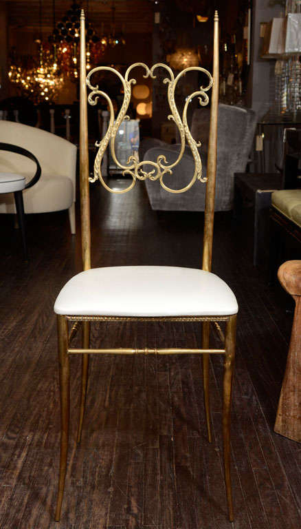 Pair of 1940's Brass Chairs with Cream Faux Shagreen Seats 6