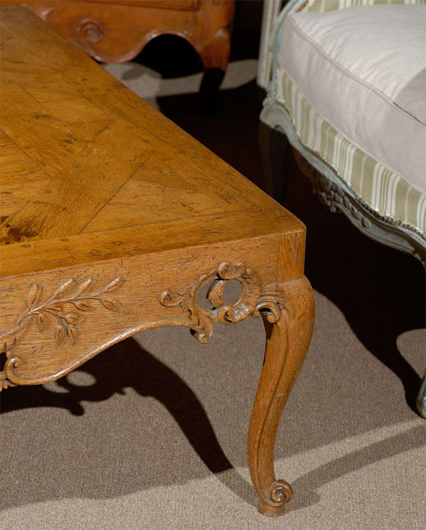 Square French Style Coffee Table with Parquetry Top & Pierced Apron In Excellent Condition In Atlanta, GA