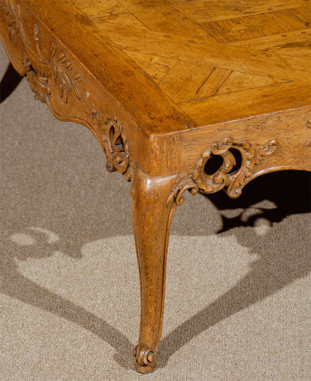 20th Century Square French Style Coffee Table with Parquetry Top & Pierced Apron