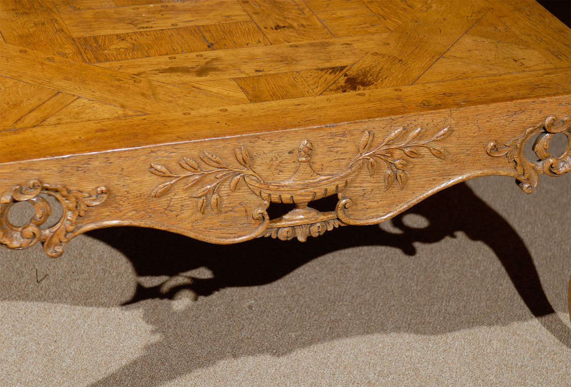 Square French Style Coffee Table with Parquetry Top & Pierced Apron 1