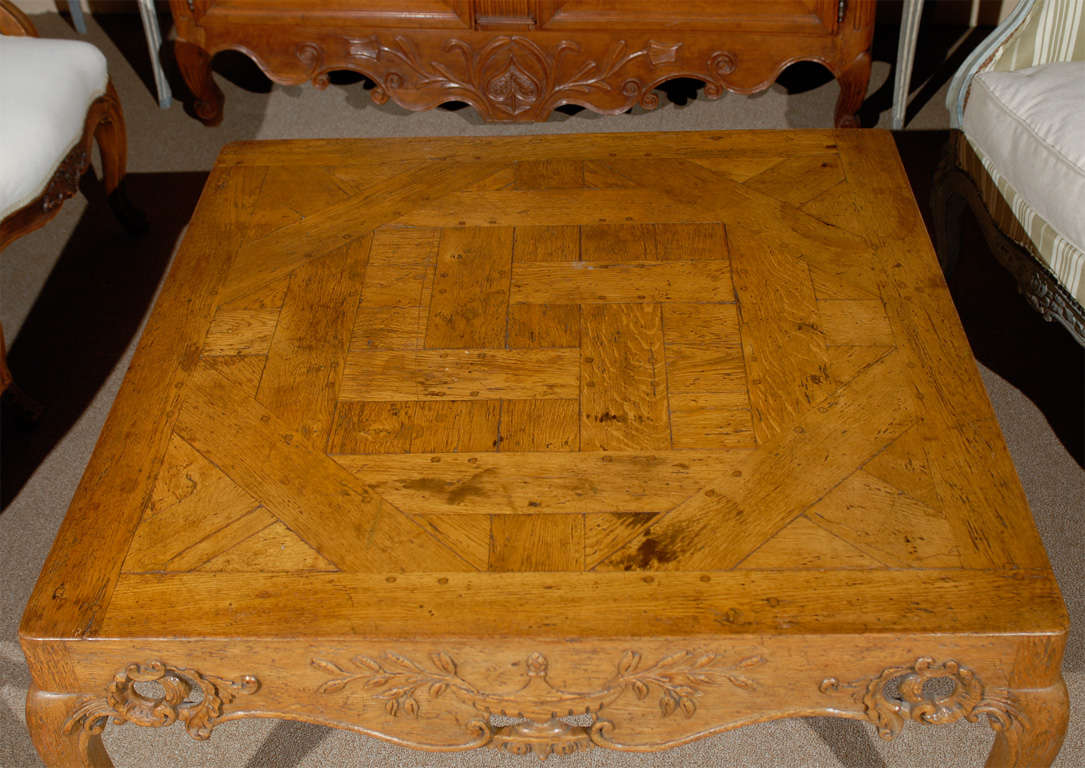 Square French Style Coffee Table with Parquetry Top & Pierced Apron 3