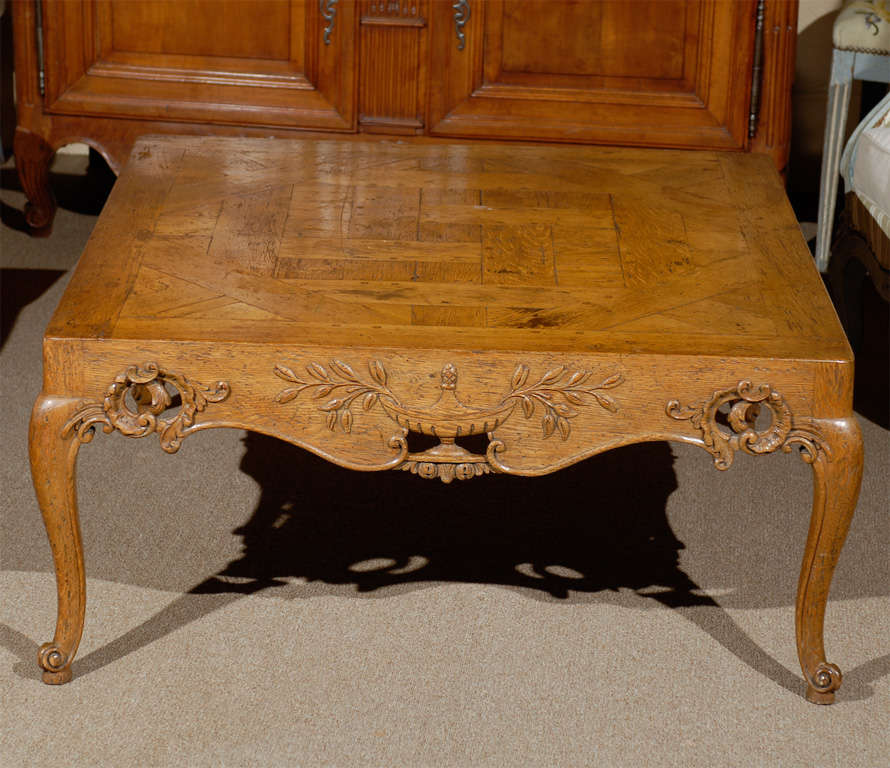 Square French Style Coffee Table with Parquetry Top & Pierced Apron 4