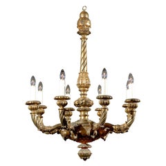 Italian Giltwood Chandelier with Eight Lights and Twisted Arm Detail