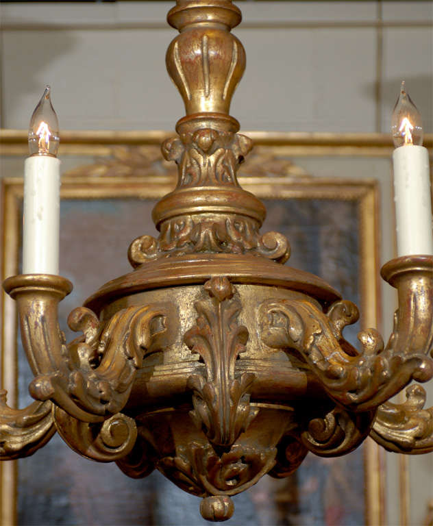 20th Century Italian Rococo Gilt-wood Chandelier with Four Lights