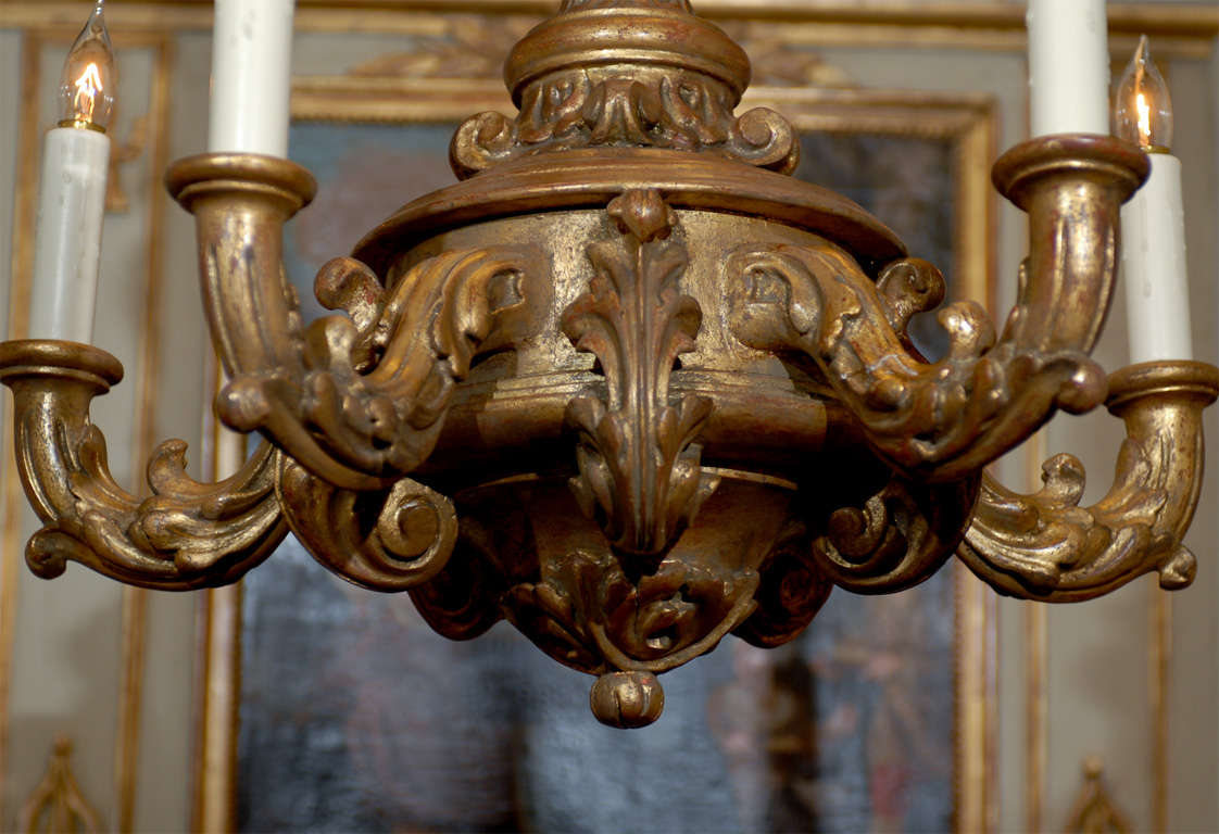 Italian Rococo Gilt-wood Chandelier with Four Lights 1