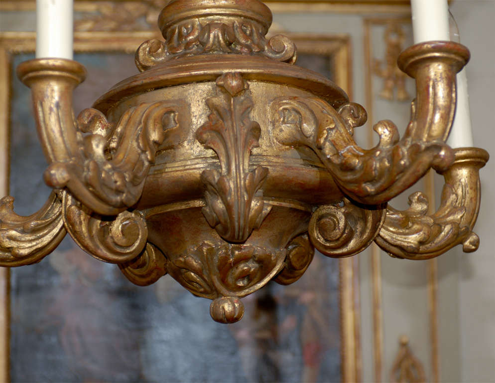 Italian Rococo Gilt-wood Chandelier with Four Lights 3