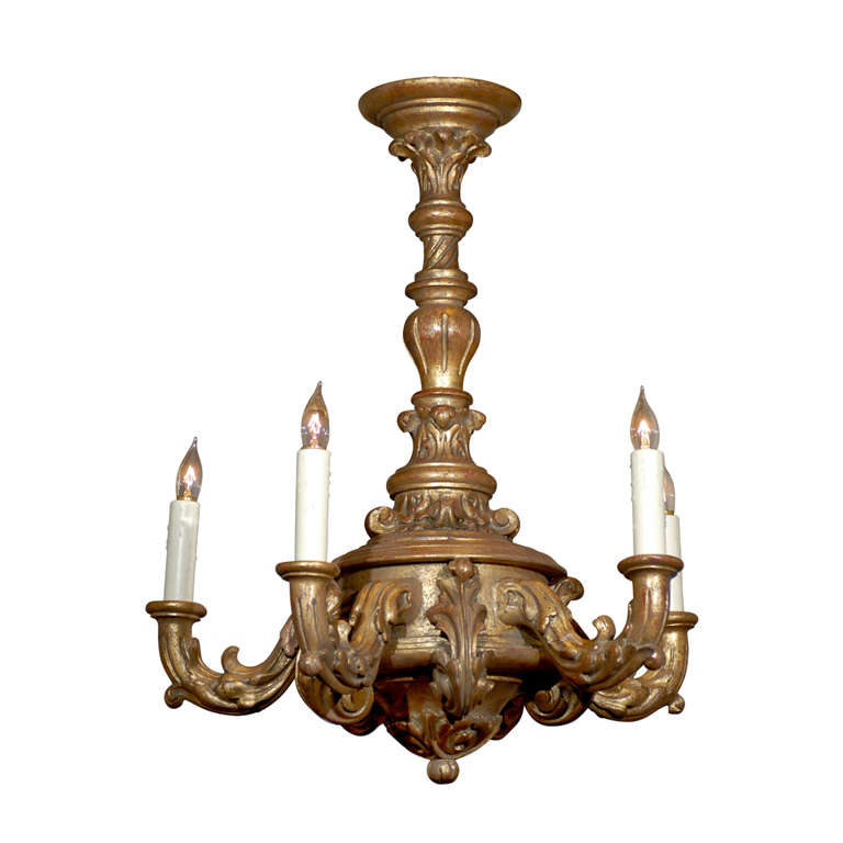 Italian Rococo Gilt-wood Chandelier with Four Lights