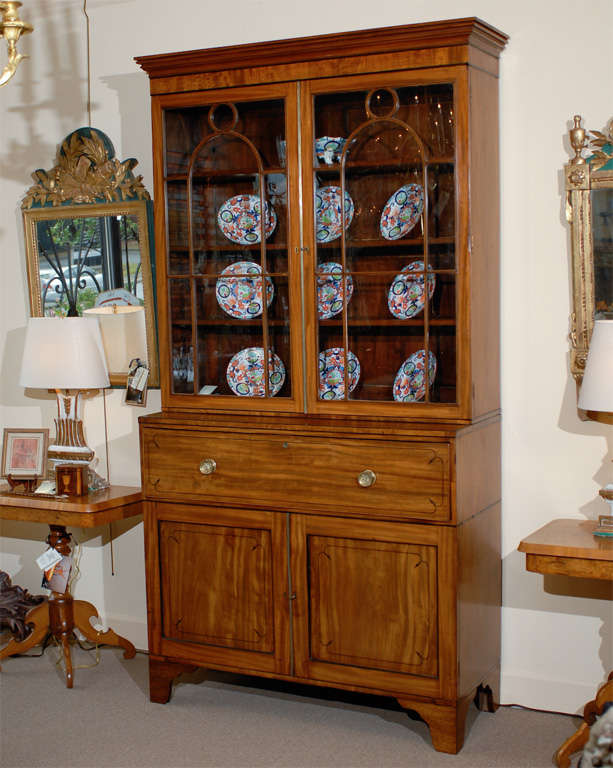 English Mahogany Secretaire Bookcase with Inlay