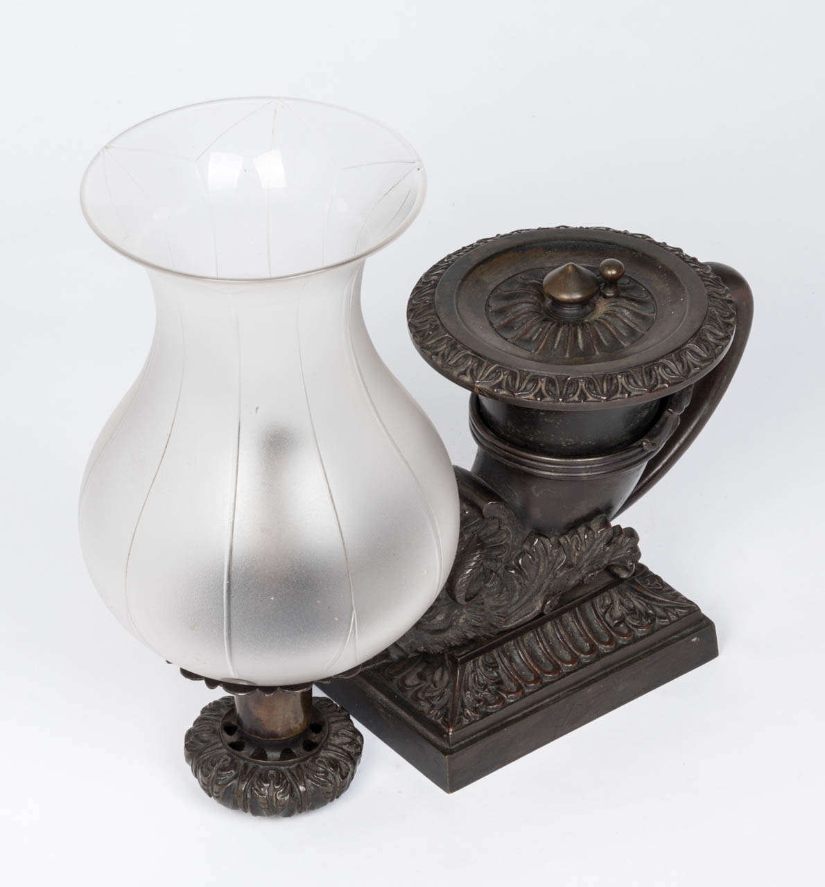 A Pair of Regency Bronze Colza-Oil Rhyton Lamps