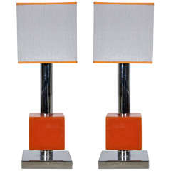 Pair of 1970's orange lamps
