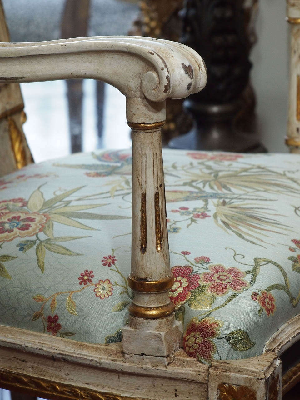 Pair of Italian Painted and Parcel Gilt Louis XVI Armchairs 2