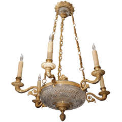 Antique French Baccarat and Gilt Bronze Chandelier with 6 lights