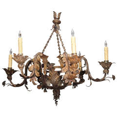 Italian Gilt Iron Light Fixture with 6 Arms