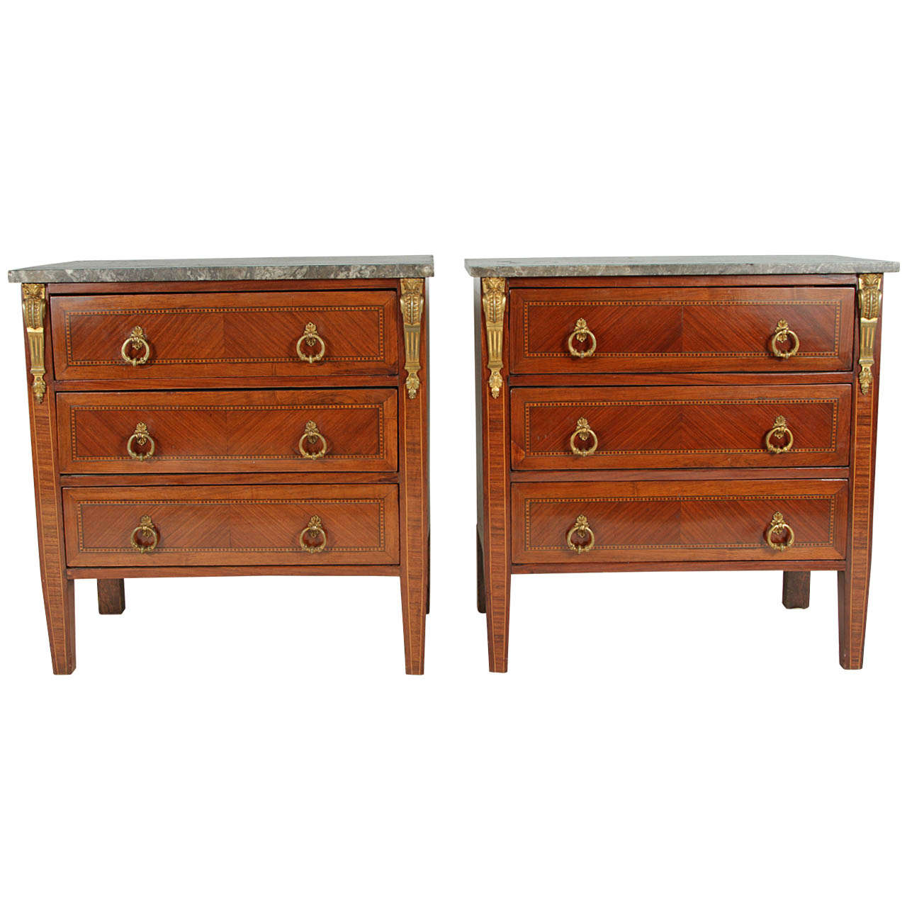 Pair of Louis XVI Style Commodes with Marble Top For Sale