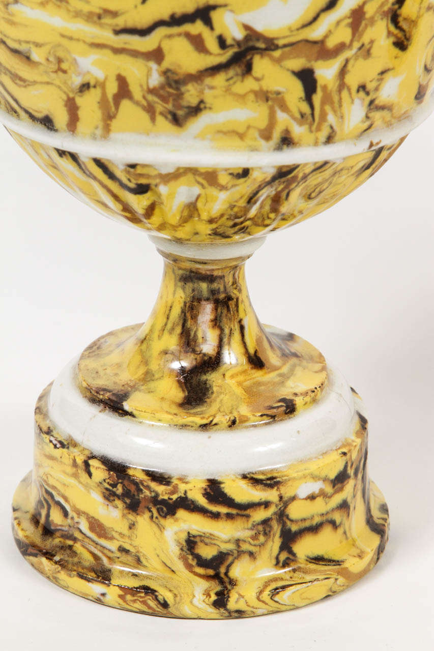 Pair of Lidded Terre Melee Urns In Excellent Condition For Sale In Los Angeles, CA