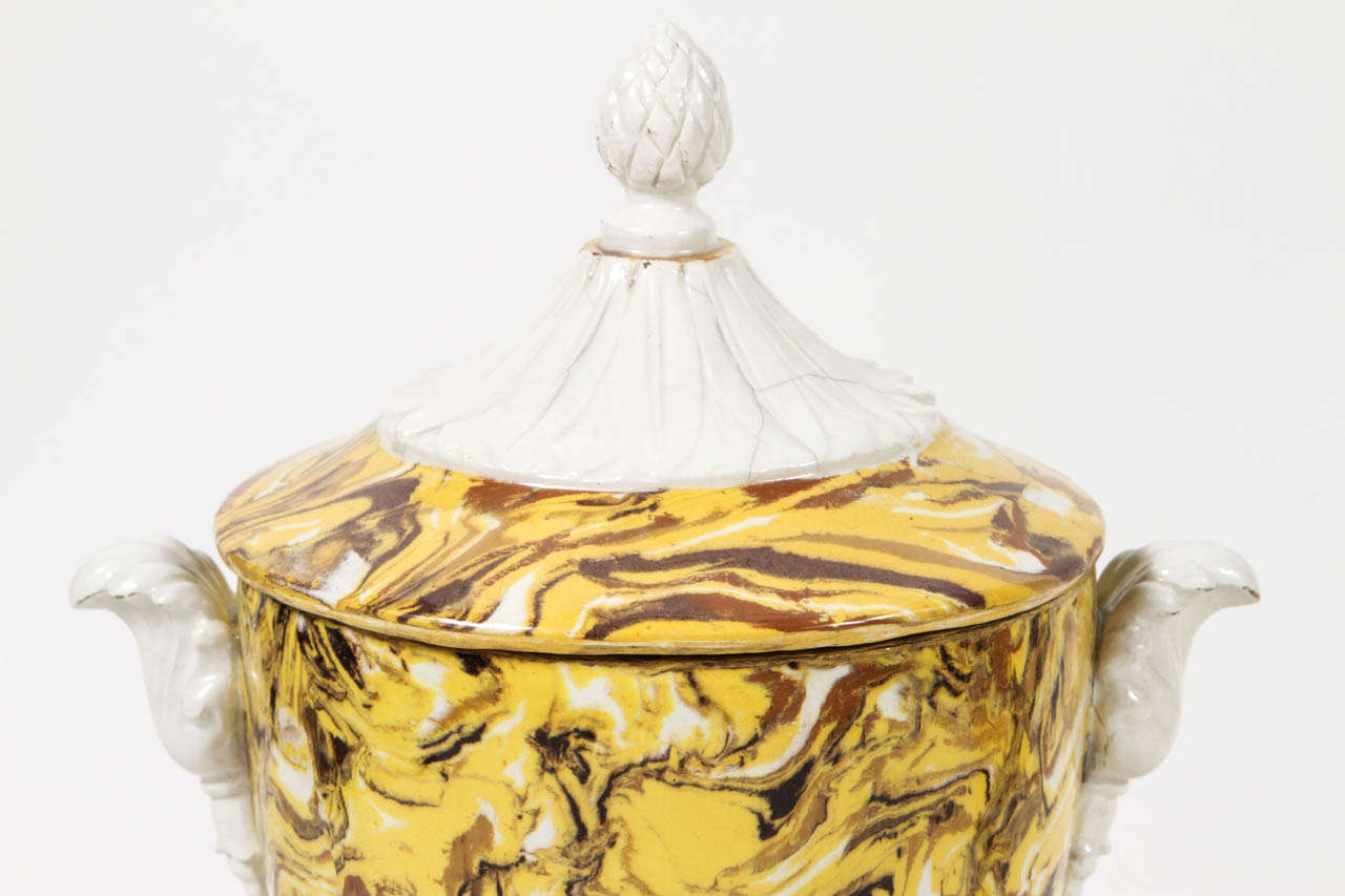 19th Century Pair of Lidded Terre Melee Urns For Sale